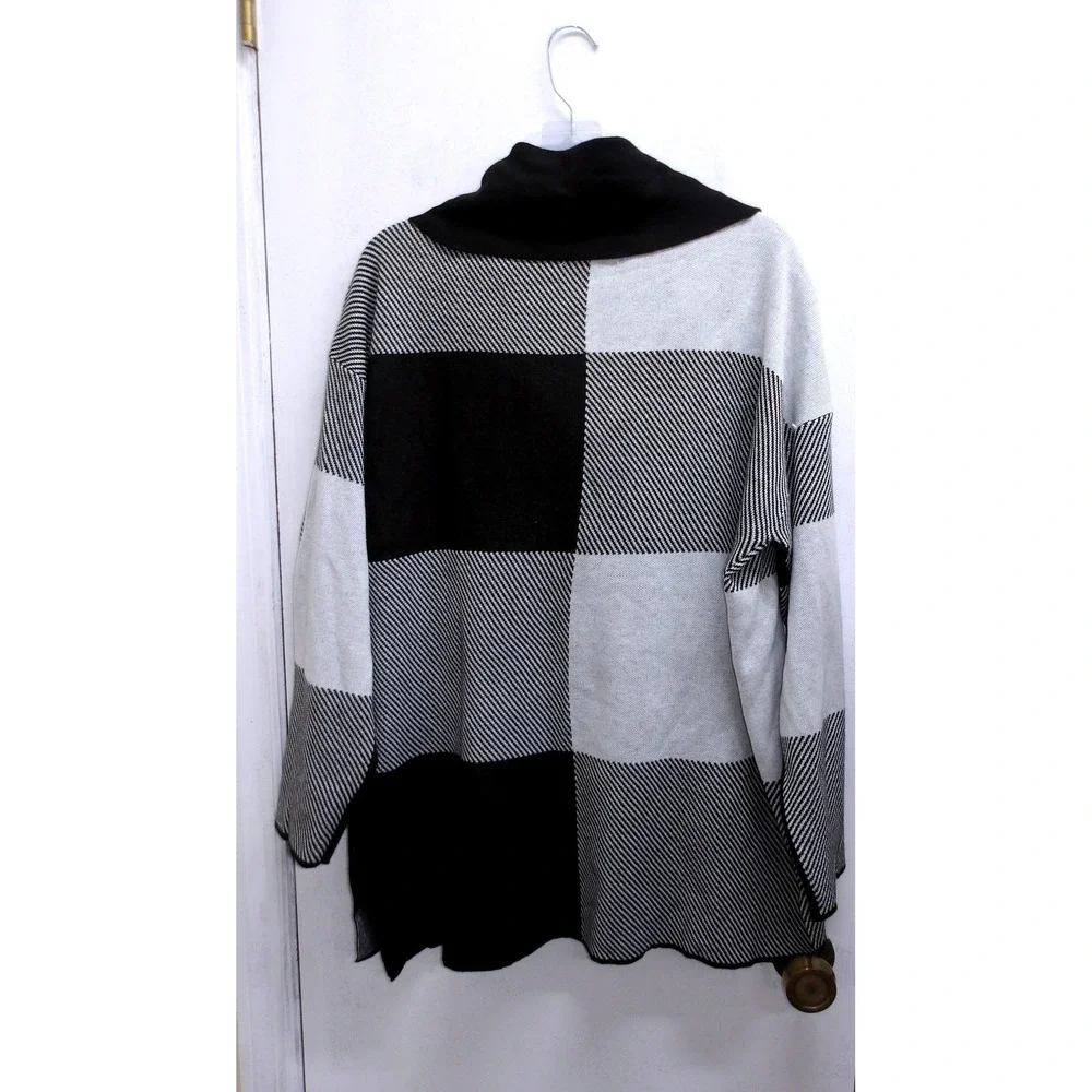 Calvin Klein Buffalo Plaid Cowl Neck Sweater Black White Long Sleeve L / #26843